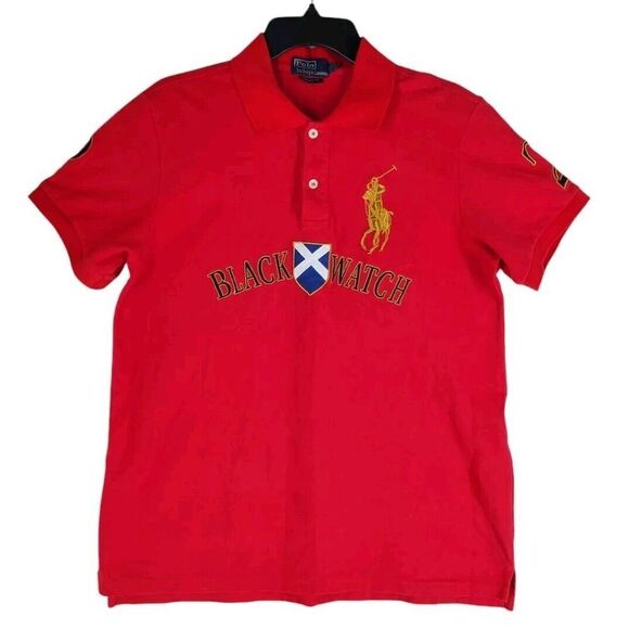 Ralph Lauren Polo Shirt Youth 2XL Mens M Red Gold Pony BlackWatch 2 Chief Keef - Picture 1 of 11